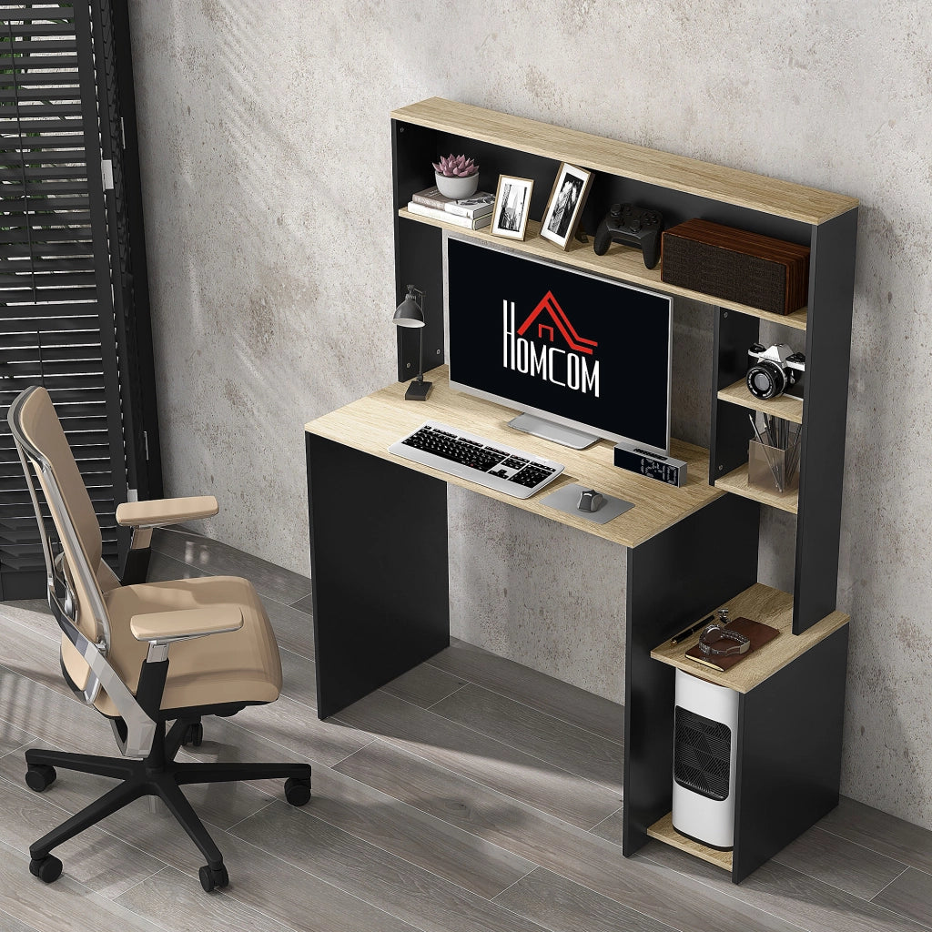 Scrivania con scaffale e supporto monitor ¨C Zephmum ¨C Grigio e naturale 114x45x138 cm
