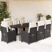 Set da Pranzo da Giardino 9 pz con Cuscini Nero in Polyrattancod mxl 111084