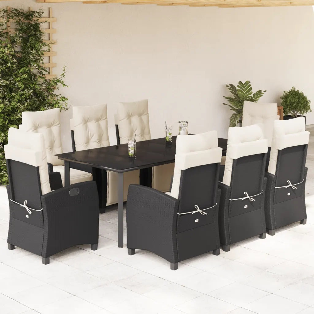 Set da Pranzo da Giardino 9 pz con Cuscini Nero in Polyrattancod mxl 111084