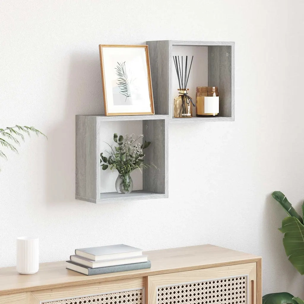 Mensole Parete a Cubo 2 pz Grigio Sonoma 30x15x30 cm 815882