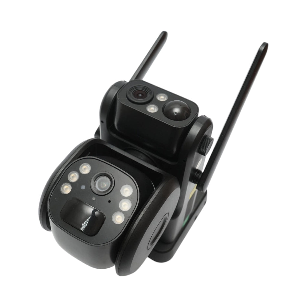 Telecamera di sorveglianza con lente doppia 6 MP, 4G, WIFI 2.4 GHz, pannello solare, batteria da 9.000 mAh, controllo PTZ, sensore di movimento, rilevamento umano PIR, visione notturna e applicazione Ubox