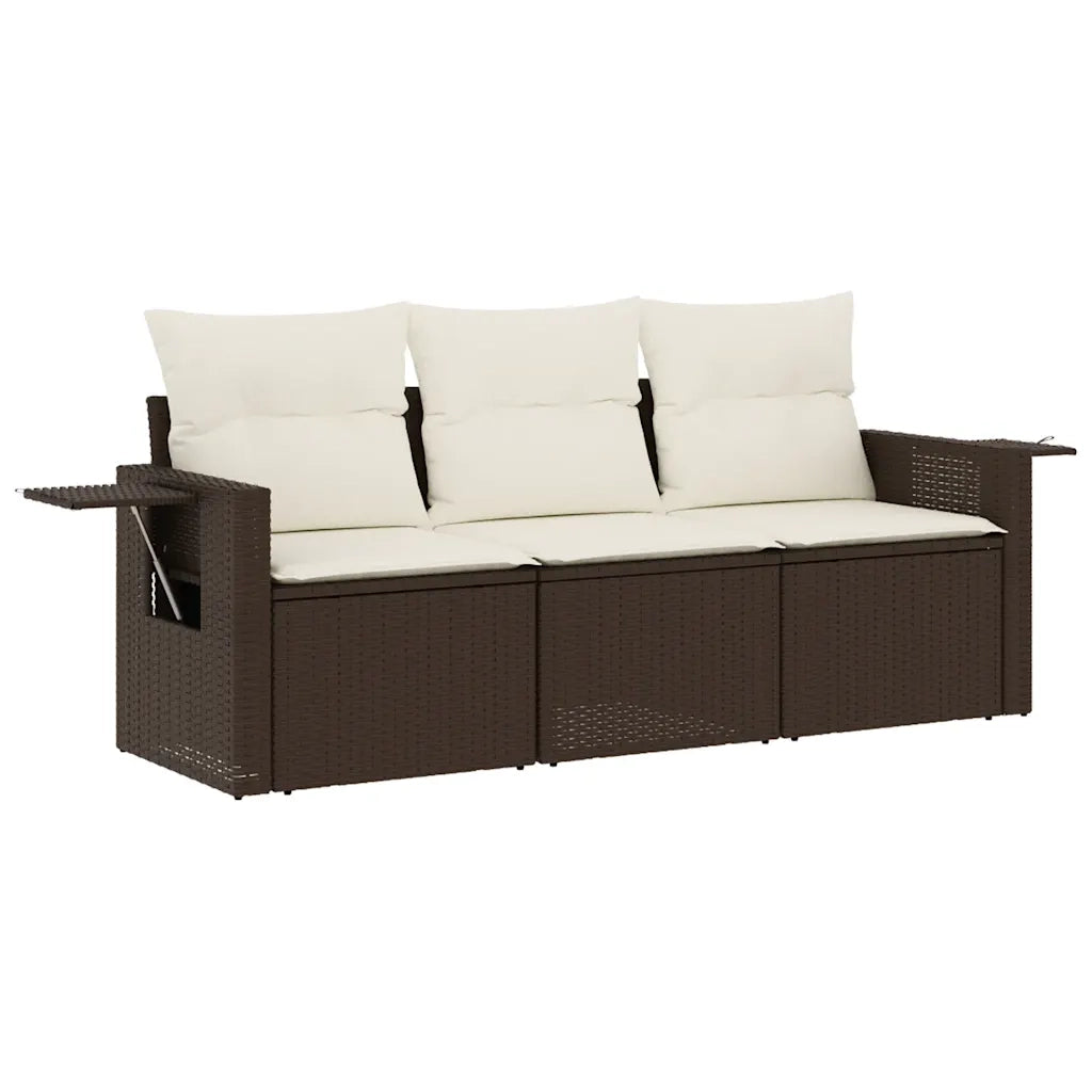 Set Divano da Giardino 3 pz con Cuscini-Sofa da Giardino-Divanetto da esterno Marrone in Polyrattan 734745