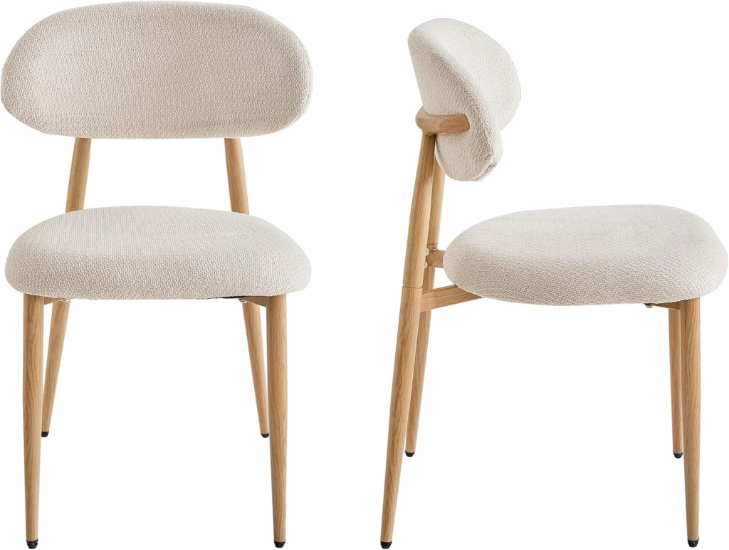 GrandCA HOME Set di 4 Sedie da Pranzo in Stile Medievale, Sedia da Cucina in Lino Beige con Schienale, Gambe in Metallo Effetto Legno Scuro, Adatte per Cucina, Soggiorno e Camera da Letto