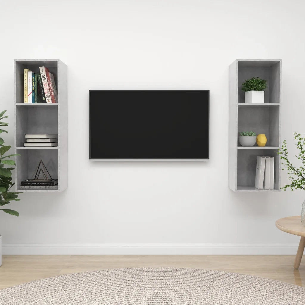 Mobile TV a Parete 2 pz-Set di 2 Mobile TV a Muro Grigio Cemento in Truciolato 644038