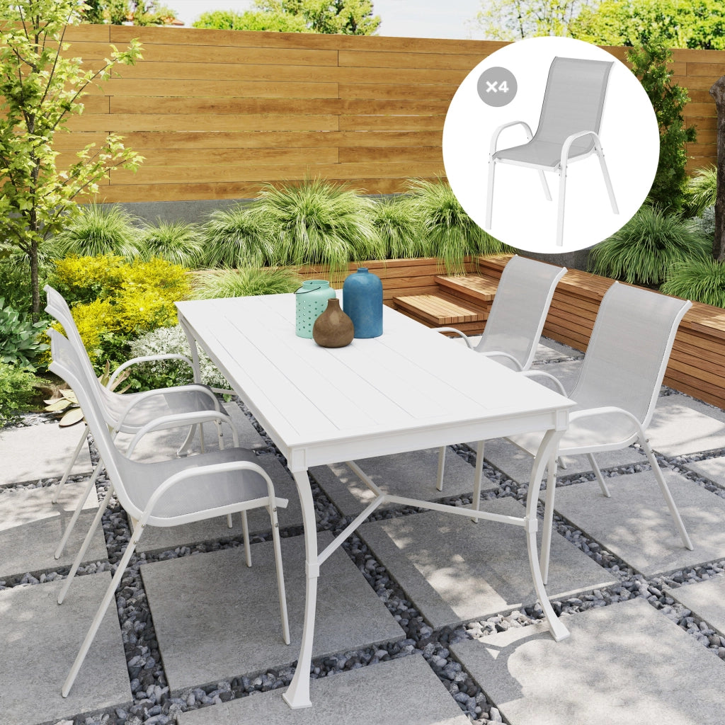 Sedia da giardino impilabile con schienale alto ¨C zephmum ¨C Grigio, rete, acciaio, 4 pezzi