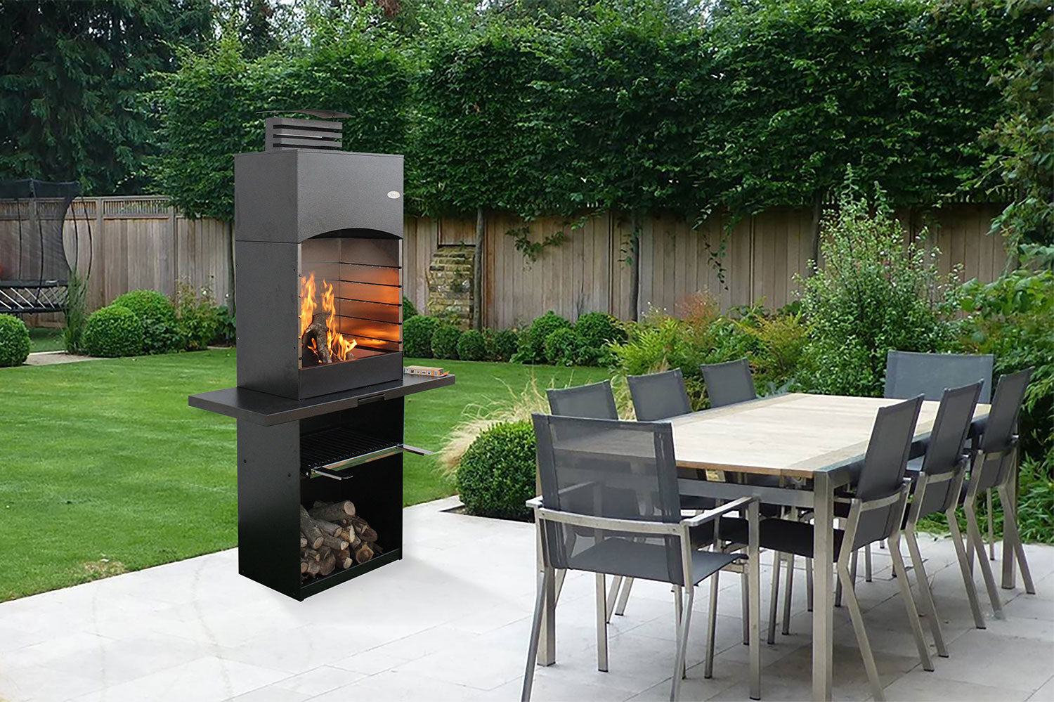 Barbecue a Legna e Carbone 110x47,5x190,1 cm Design a Colonna in Acciaio Tolosa Nero