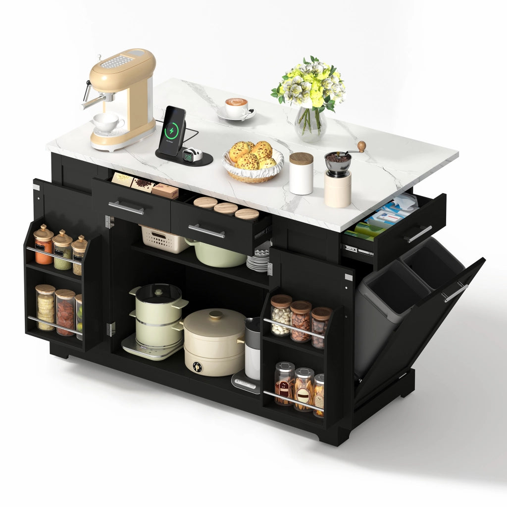 Mobile contenitore con piano ribaltabile; prese e vano rifiuti per cucina in MDF nero 138 x 86 x 92 cm