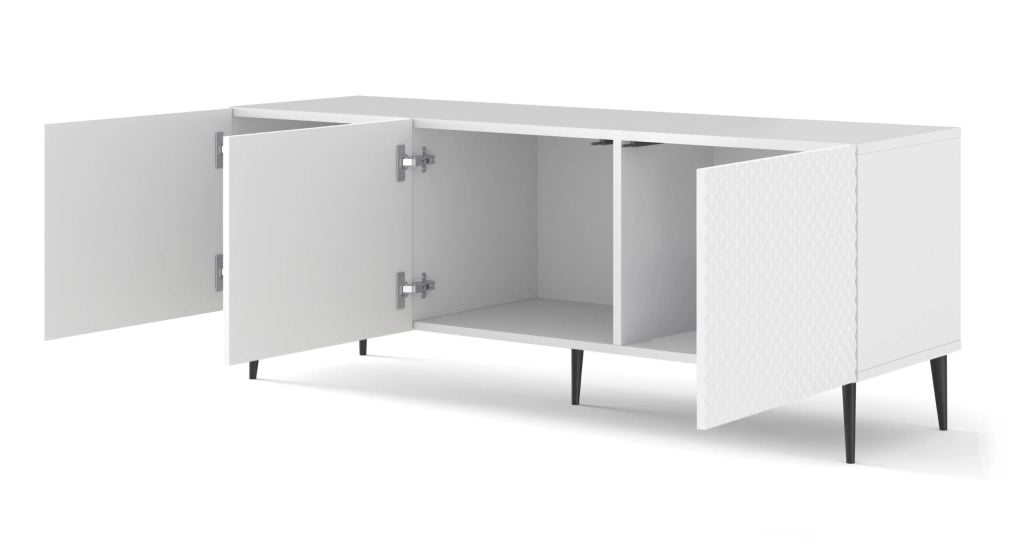 MOBILE RAVENNA C DIAMOND MDF HG PORTA TV 3D 150 BIANCO OPACO GAMBE NERE LUCIDE