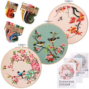 Set di iniziante per cucito a maglia - set di kit di iniziante per cucito a maglia - kit di punti di croce con disegno di fiori e uccelli - istruzioni - tessuto da cucito - aghi da cucito - fili colorati - attrezzi - cucire creativamente