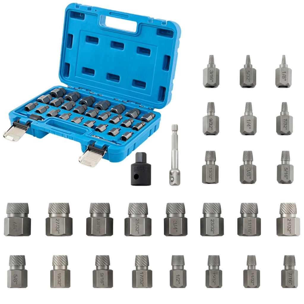 Set di estrattori per viti e steli strappati da 27 pezzi, Kit di rimozione bulloni con doppia testa e innesto Blu-Deposito utensili Tool