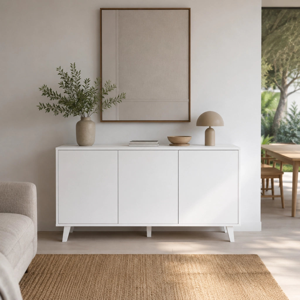 Madia Gijòn In Melaminico Credenza Con 3 Ante Battenti Senza Maniglie Mobile Per Soggiorno Salotto Ingresso E Sala Da Pranzo 154 X 41 X 75 Cm Colore Bianco