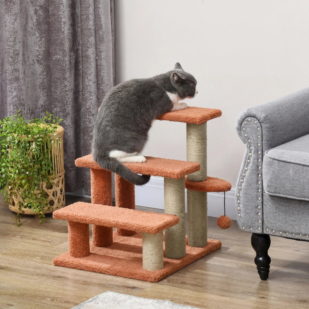 Scaletta per Gatti 3 Gradini con Palla ¨C zephmum ¨C 45x40x48cm Marrone