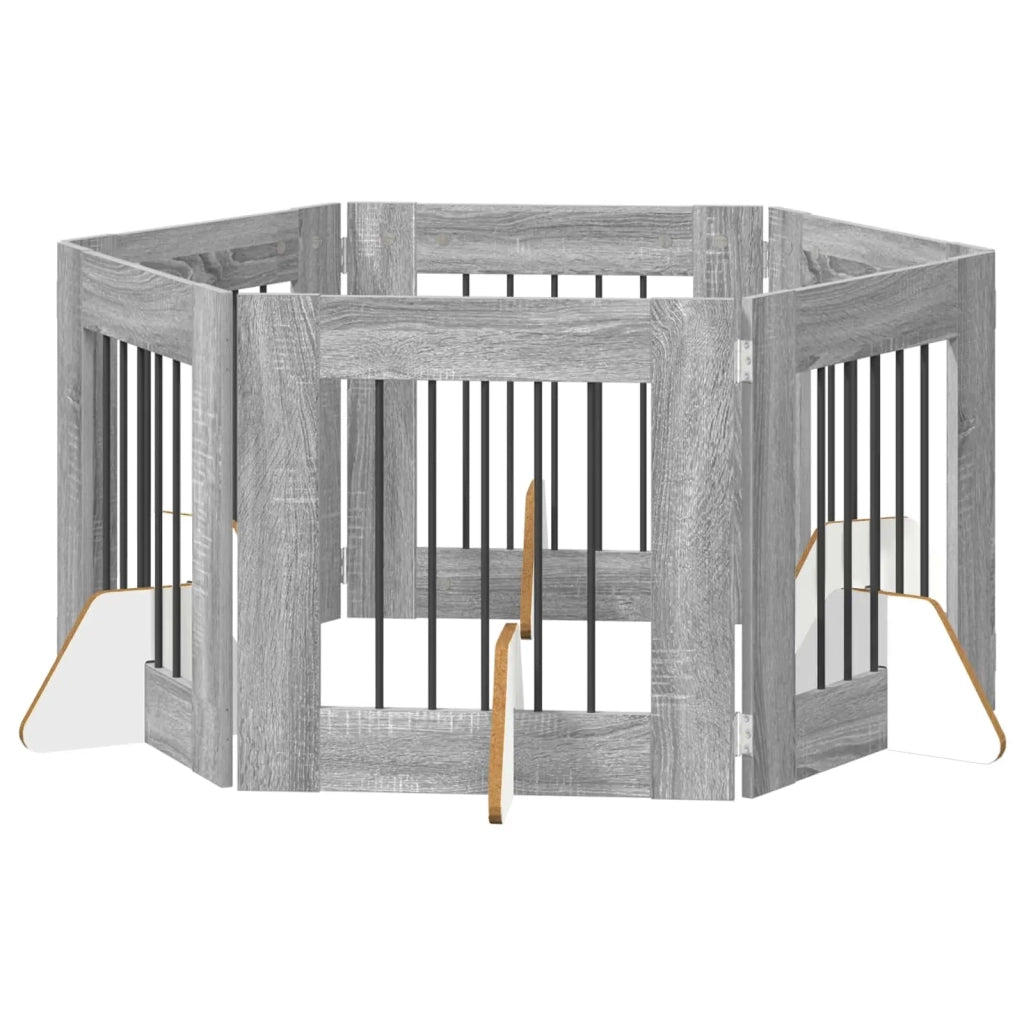 Cancello per cani con supporti 6 pcs Grigio Sonoma 60 x 60 cm 892160