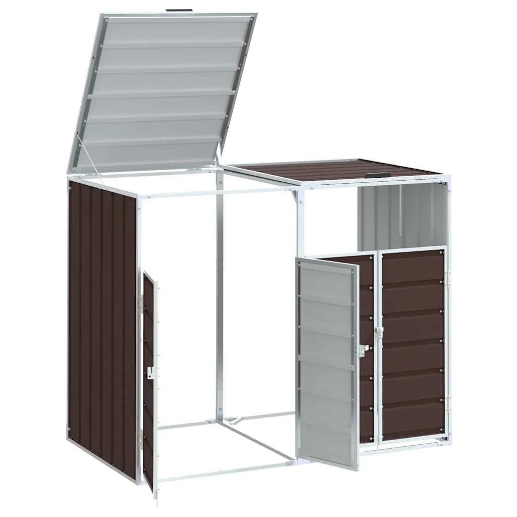 Copribidone con Ruote per 2 Bidoni Marrone 144x81x113cm Acciaio