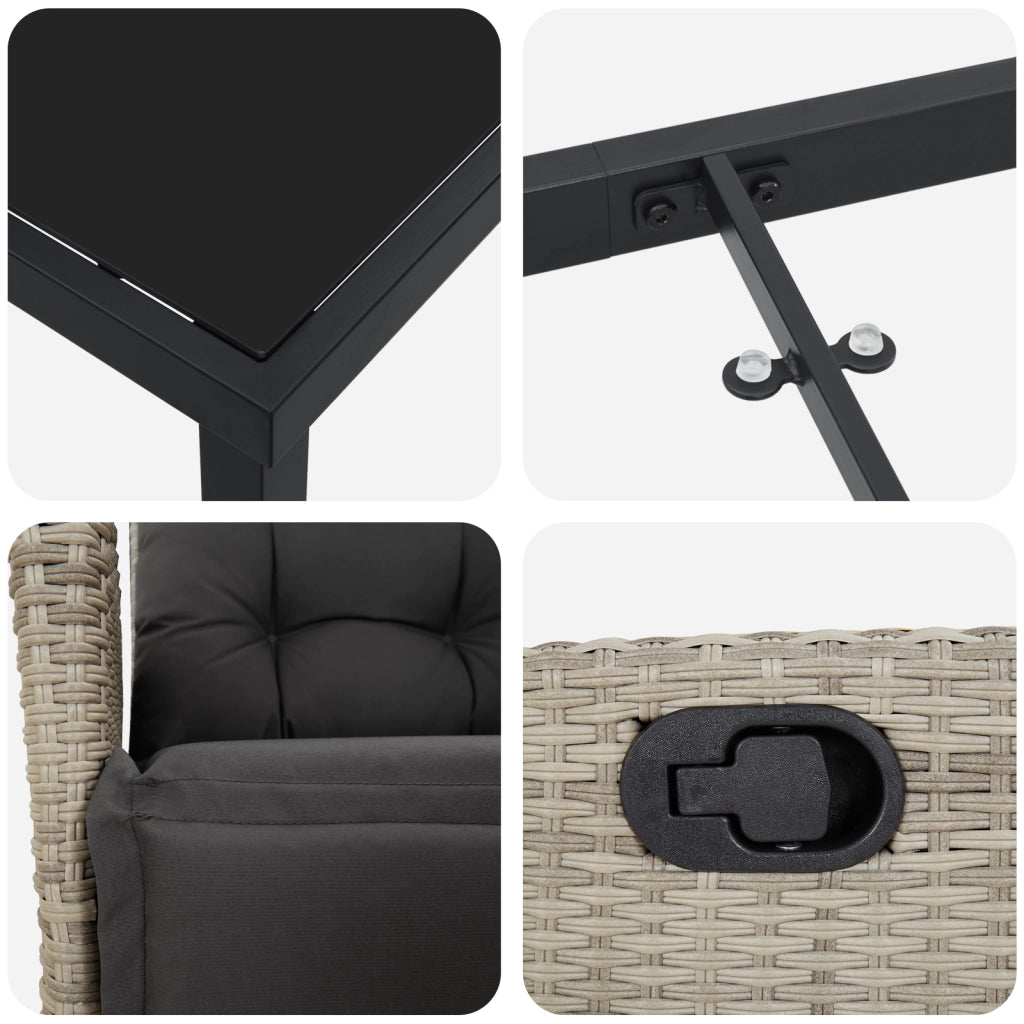 Set da Pranzo per Giardino da 7 Pezzi Grigio Chiaro Rattan PE