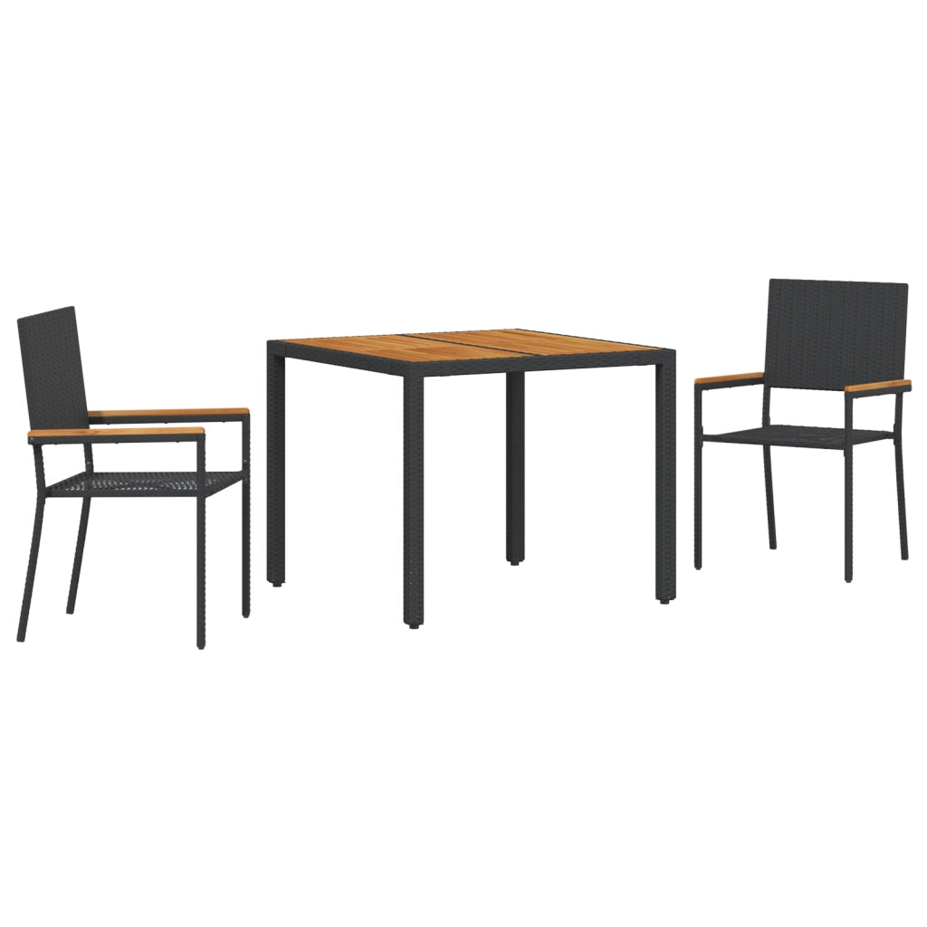 Set da Pranzo da Giardino 3 Pezzi in Polyrattan Nero