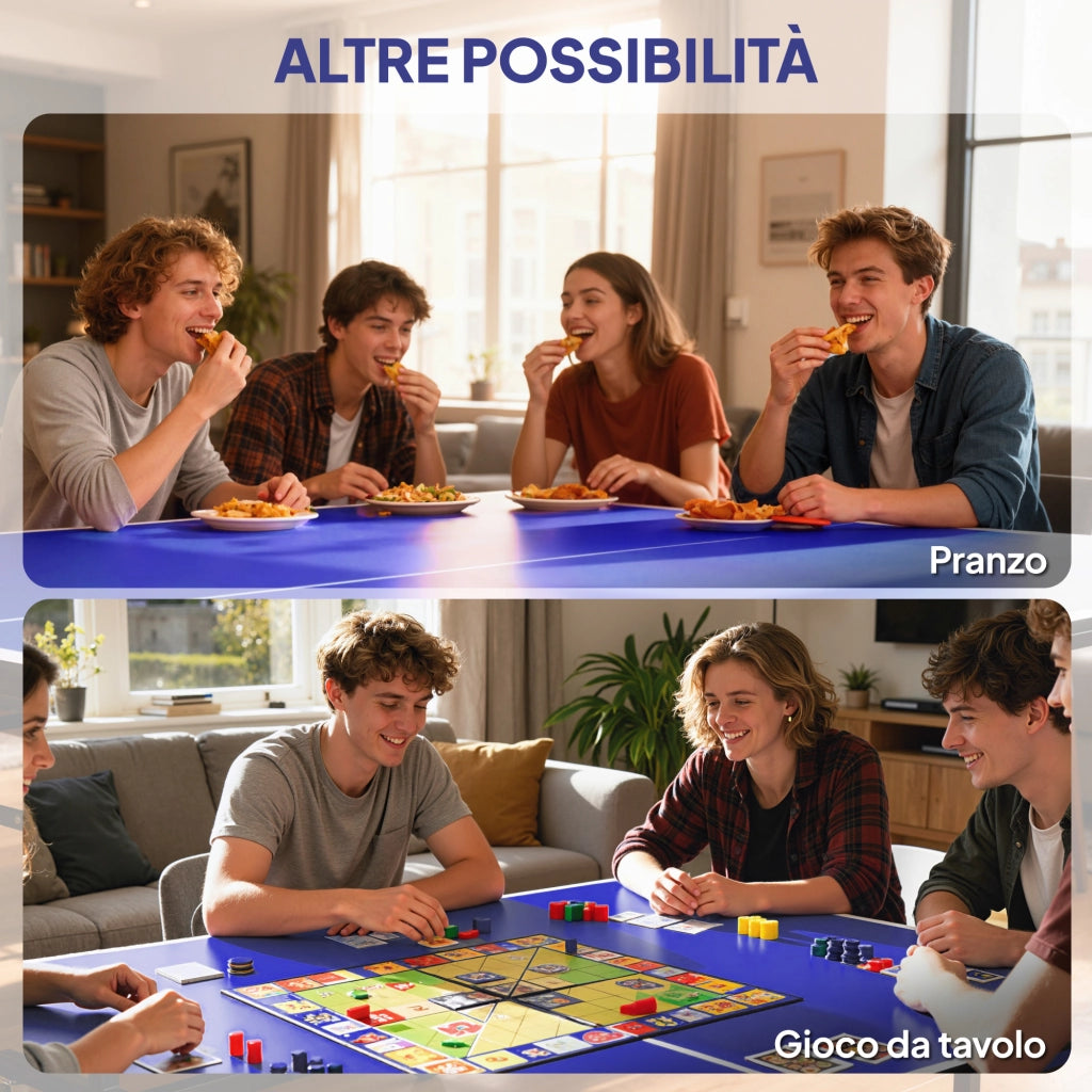 Tavolo da Ping Pong Pieghevole per Interni 274x152,5x75,5 cm con Ruote Girevoli Rete Racchette e Palline Blu