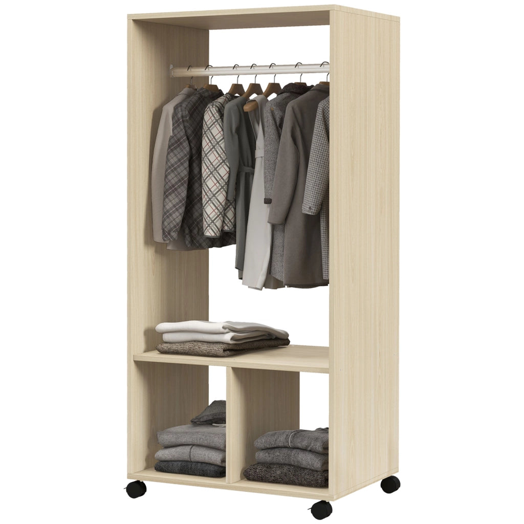 Armadio con ruote, barra appendiabiti e ripiani ¨C zephmum ¨C 60x40x128 cm, colore naturale
