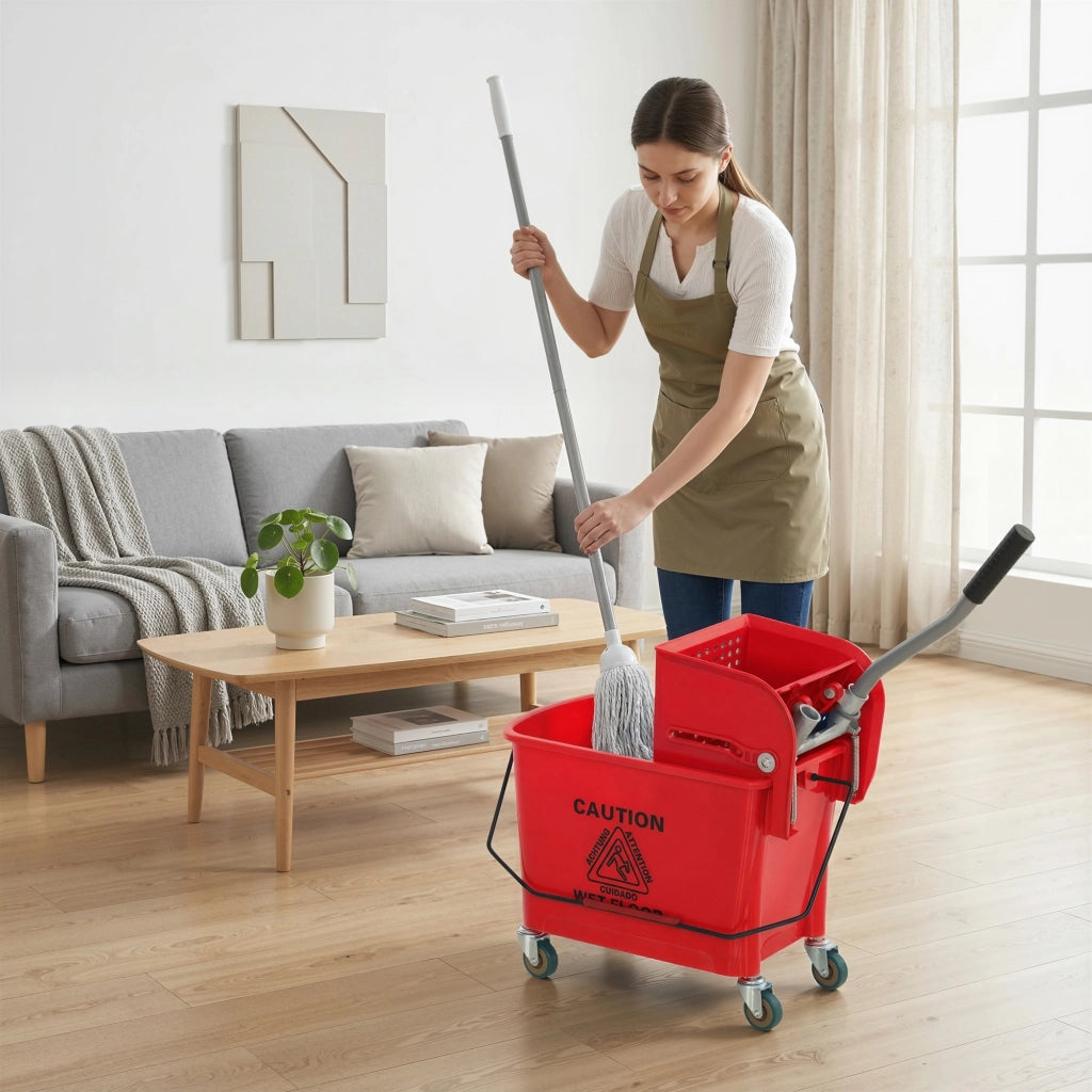 Secchio per la Pulizia con Scolapiatti e Ruote 20L ¨C Minimal ¨C Rosso 45x26,5x70 cm