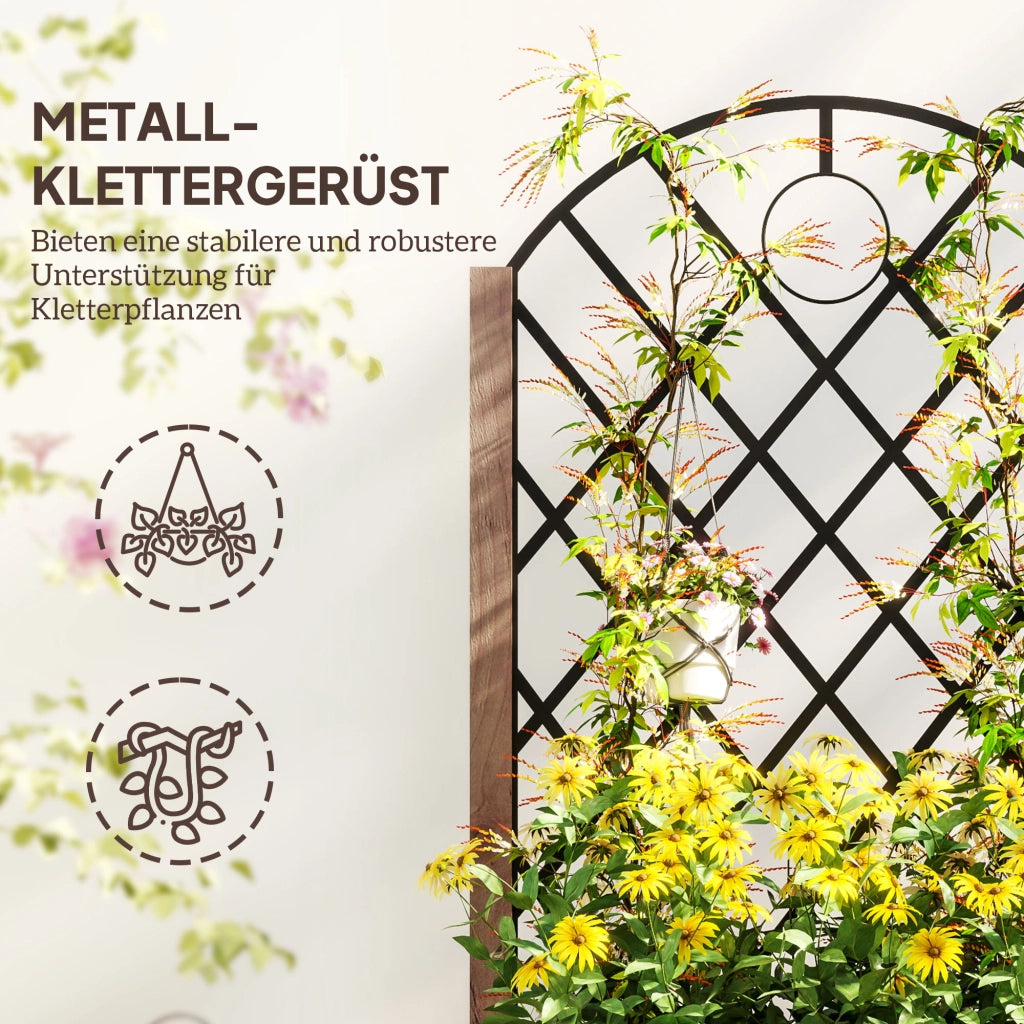 Set 2 Pezzi Fioriera da Giardino con Ruote e Griglia ¨C Zephmum ¨C Legno 52x25x97cm Marrone