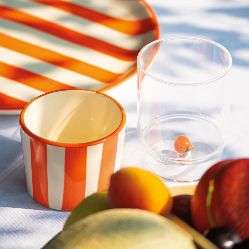 Lido Set 2 Bicchieri Tumbler Righe in Ceramica Artigianale Arancione - Design Civita Castellana per Bevande e Dessert - Eleganza Tavola
