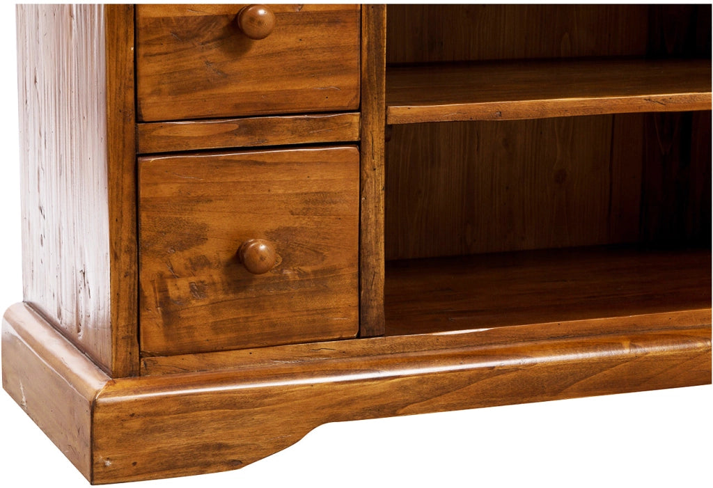 Biscottini Mobile porta Tv Country in legno massello di tiglio finitura noce L129xPR40xH60 cm. Made in Italy
