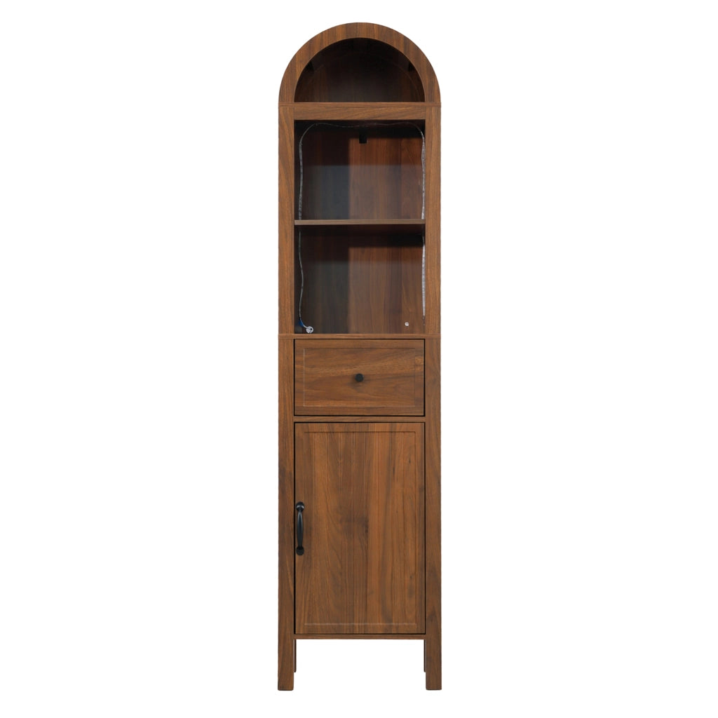 Colonna bagno con 2 ante reversibili; 1 cassetto; vani aperti e LED per bagno; in MDF; noce; 40×30×163 cm