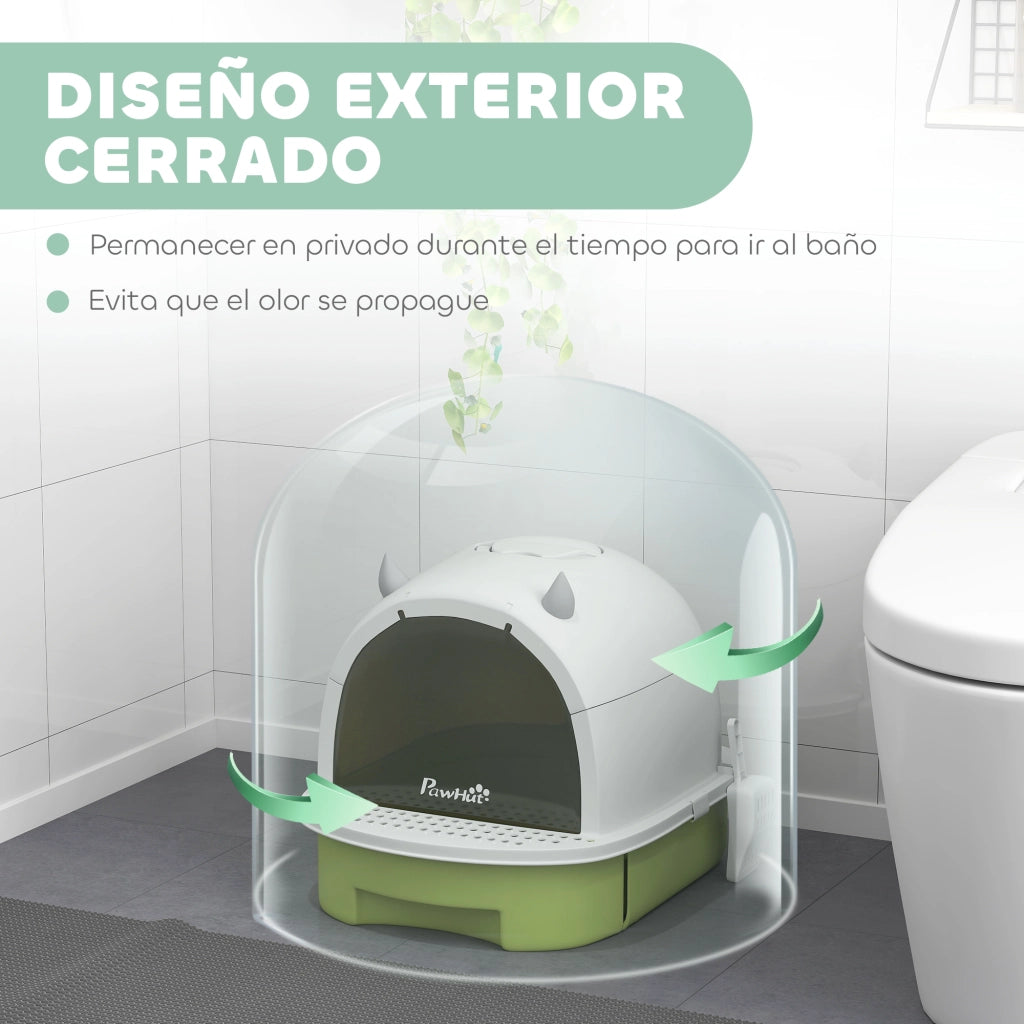 Arenero per Gatti con Filtro e Bandeja Estraibile ¨C Zephmum ¨C 40.5x52x39 cm Bianco e Verde