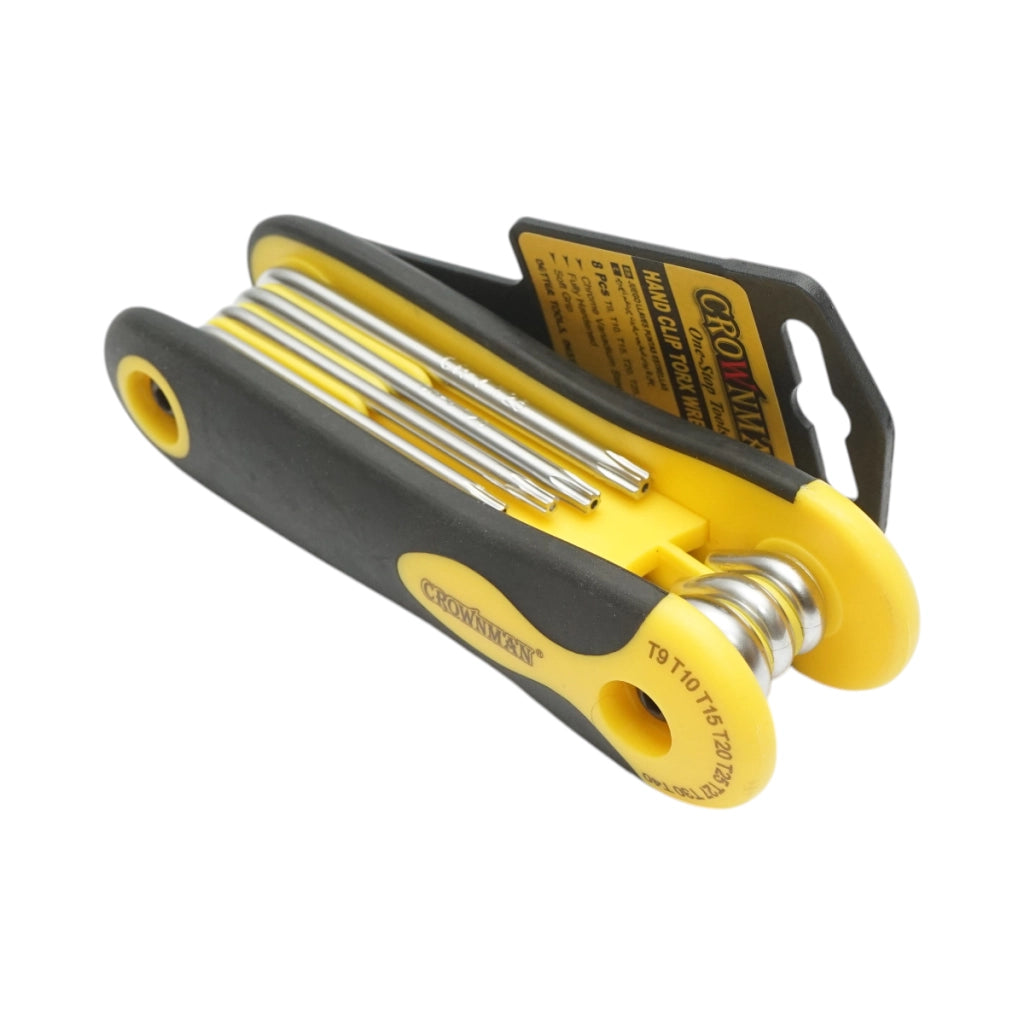 Set di 8 chiavi esagonali Torx pieghevoli con impugnatura a coltello T9-T40mm Cr-V Crownman