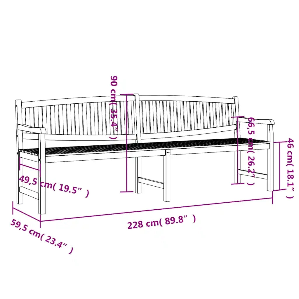 Panca da Giardino 228x59,5x90 cm in Legno Massello di Teak 364411