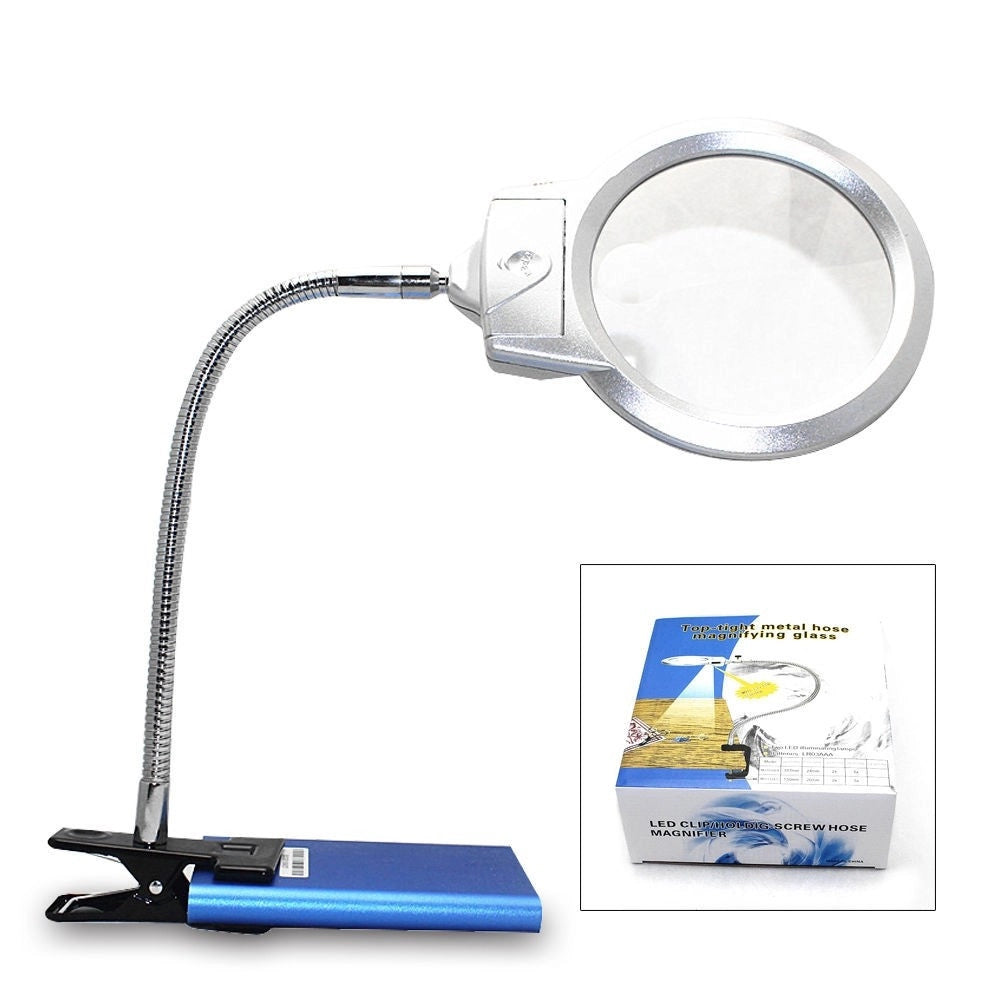 Trade Shop - Lampada Lente Led Clip Da Tavolo Scrivania Ufficio Ingrandimento Con Pinza 2 Led -