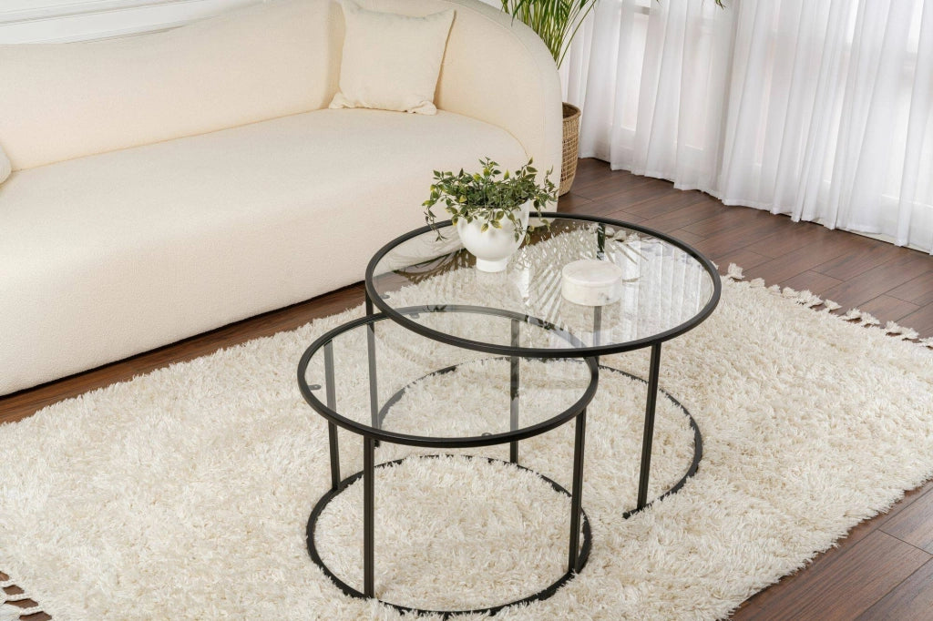 Aedion, Tavolino da Salotto set di 2 Tavolini Peso Massimo Supportato 10 kg, 80x80x43h cm Nero