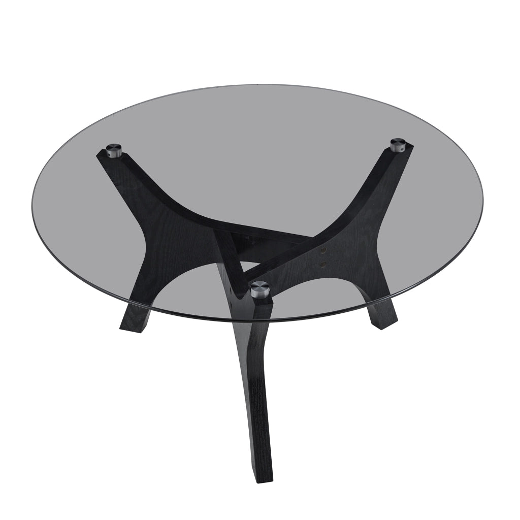 Tavolino da caffè rotondo con piano in vetro e base in MDF per soggiorno 80 x 42.2 cm
