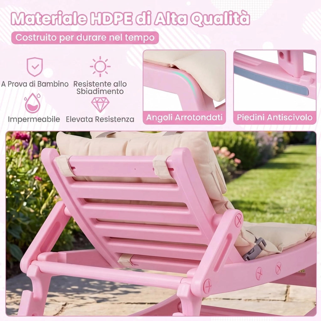 Sedia a Dondolo Bambini, Schienale Regolabile, con Cucino (Rosa) | Sdraietta a Dondolo, Poggiatesta Rimovibile e Cintura 5 Punti, Portata 80 kg, per Bambini 6+ Mesi