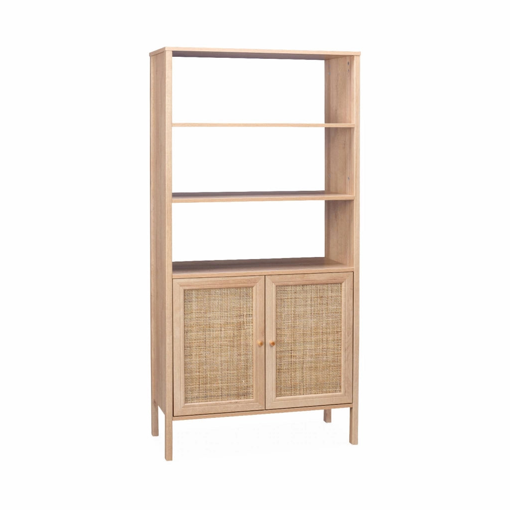Libreria effetto legno e canna, 4 livelli, marrone naturale