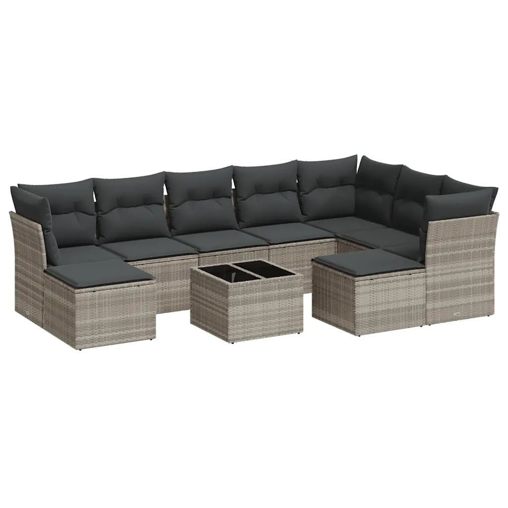 Set Divano Giardino 10 pz con Cuscini Grigio Chiaro Polyrattan 3218582
