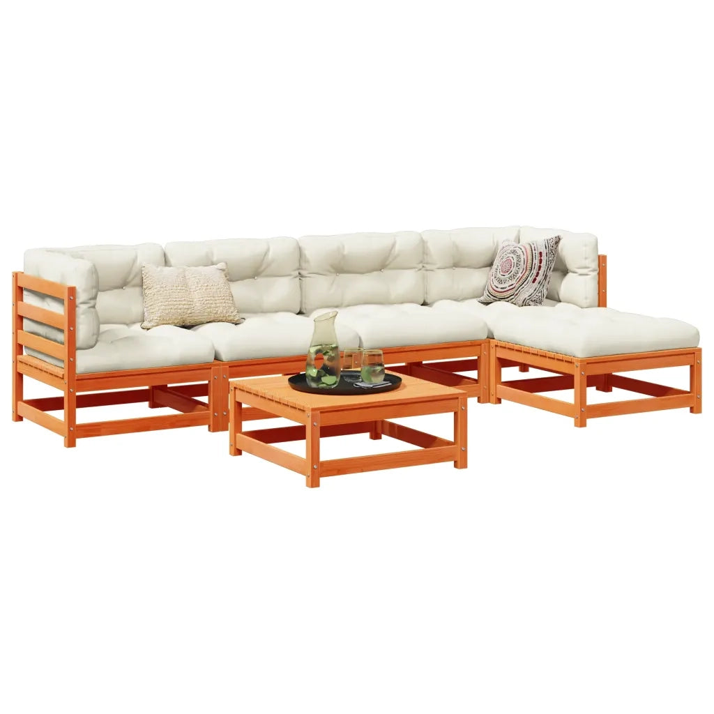 Set Divani Giardino 6pz con Cuscini Marrone Cera Massello Pino 3299402