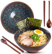 Set di 2 ramene di ceramica, 1200 ml set di ramene con cucchiai e coperchi, set di piatti, zuppiera, grande per ramen, zuppe, pasta, insalata di frutta, torta di gelato