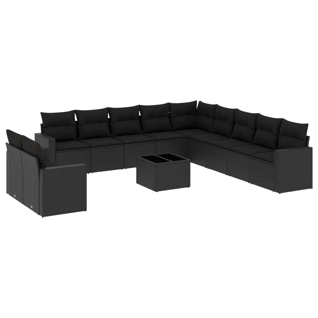 Set Divani da Giardino 12 pz con Cuscini Nero in Polyrattan 3219185