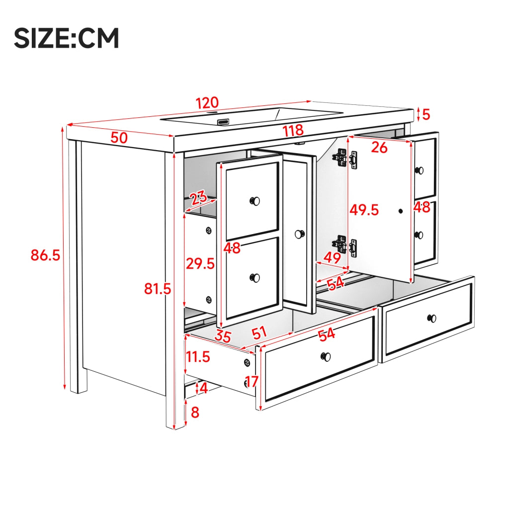 Mobile da Bagno con Lavabo Integrato e Cassetti ¨C MINIMAL ¨C Bianco 120x50x86.5cm