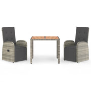 Set da Pranzo da Giardino 3 pz | Set Salotto da Giardino con Cuscini in Polyrattan Grigio