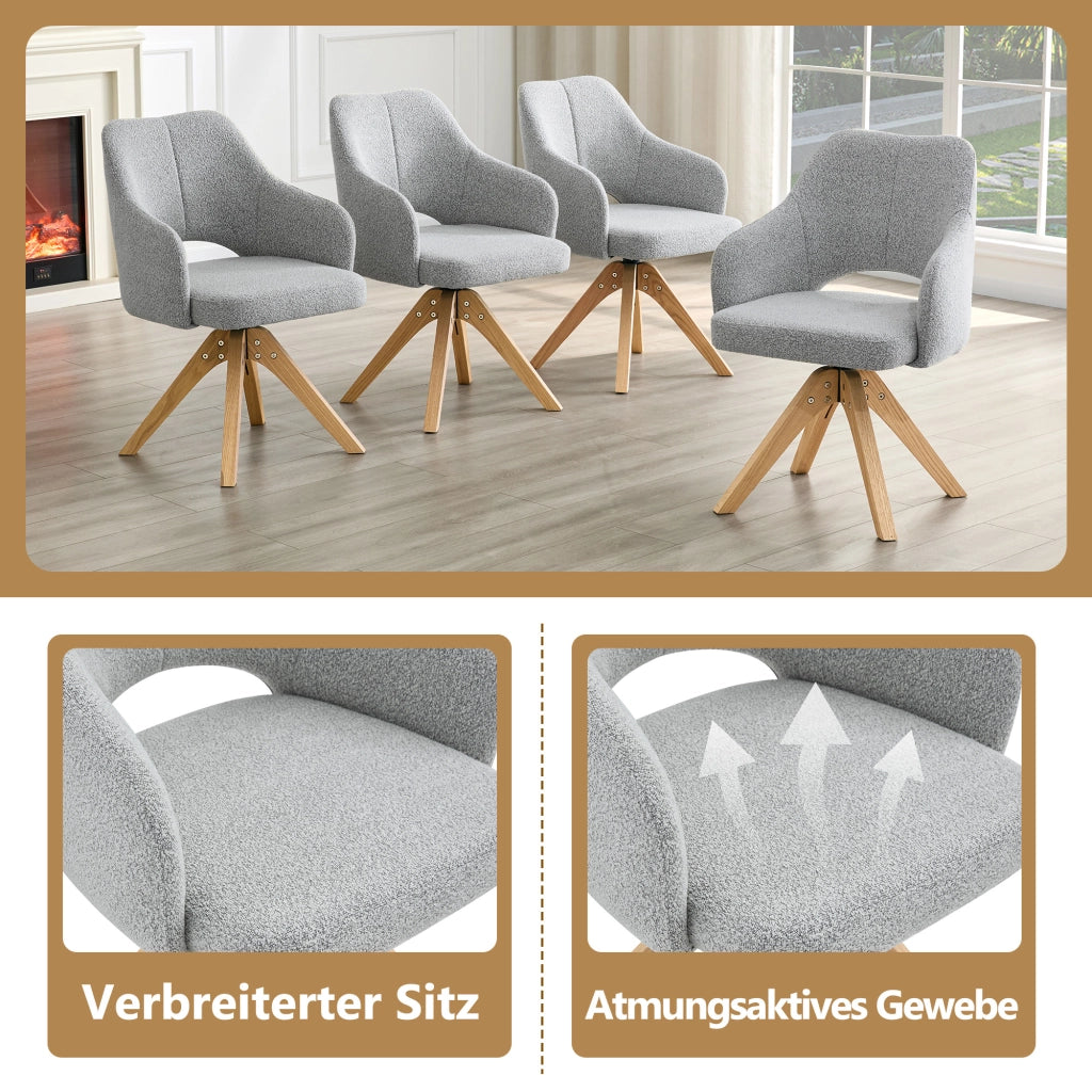 SEDIA Girevole Set da 2 pezzi Tessuto Grigio Chiaro Strutturato Legno Massello