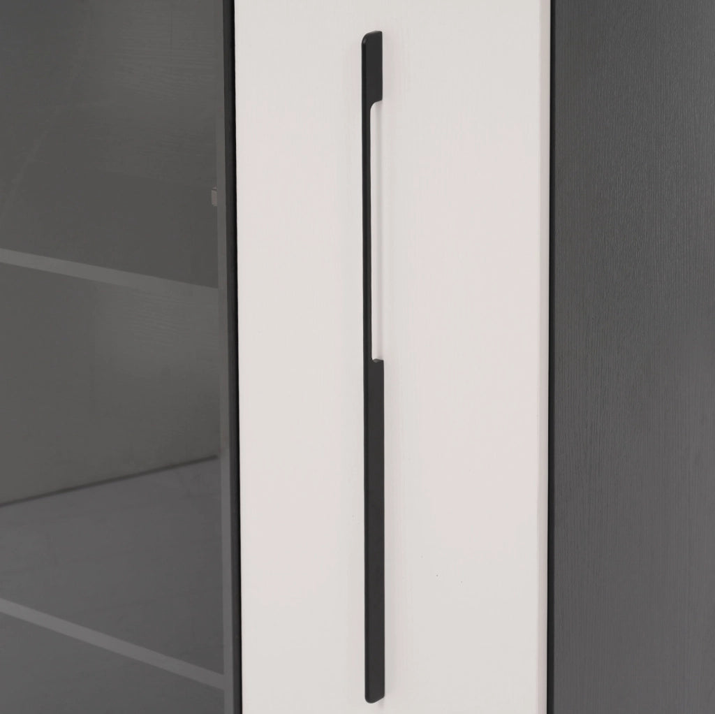 Vetrina moderna con LED e vano laterale 70x40x160 cm in MDF; nero e bianco