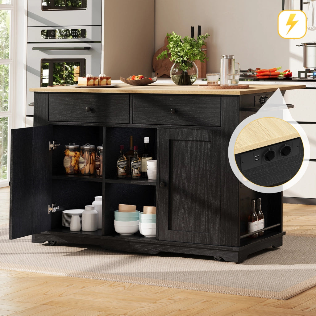 ISOLA DA CUCINA 151,5x59,7x91,7 cm in MDF e metallo Nero/Naturale