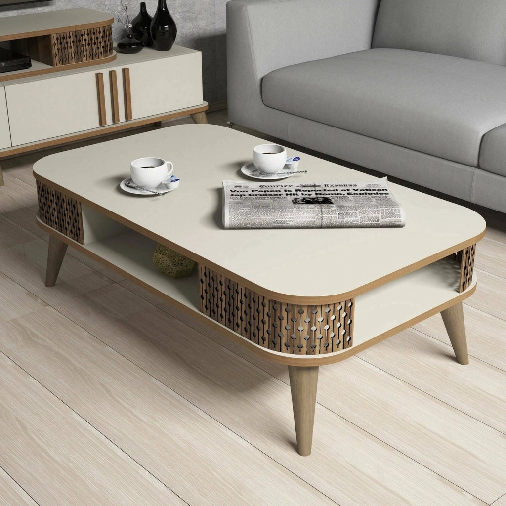 Medicina, Tavolino da Salotto un Vano, 60x105x34.6h cm Bianco Crema