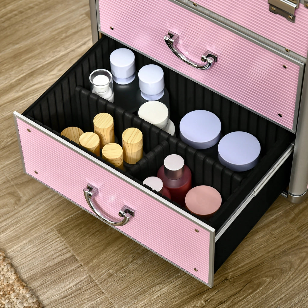 Valigia trolley per trucco beauty case con manico telescopico regolabile 36x23x58 cm alluminio ABS ¨C Xylo ¨C rosa