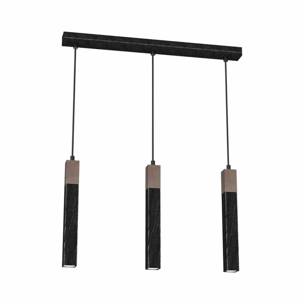 Milagro SOLO lampadario sospeso 3 luci nero legno 60cm