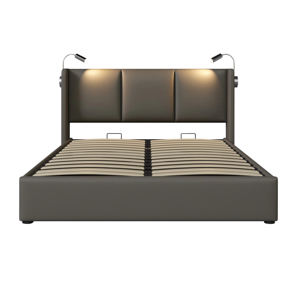 Letto matrimoniale – 140x200 cm – luce USB contenitore con materasso – PU grigio