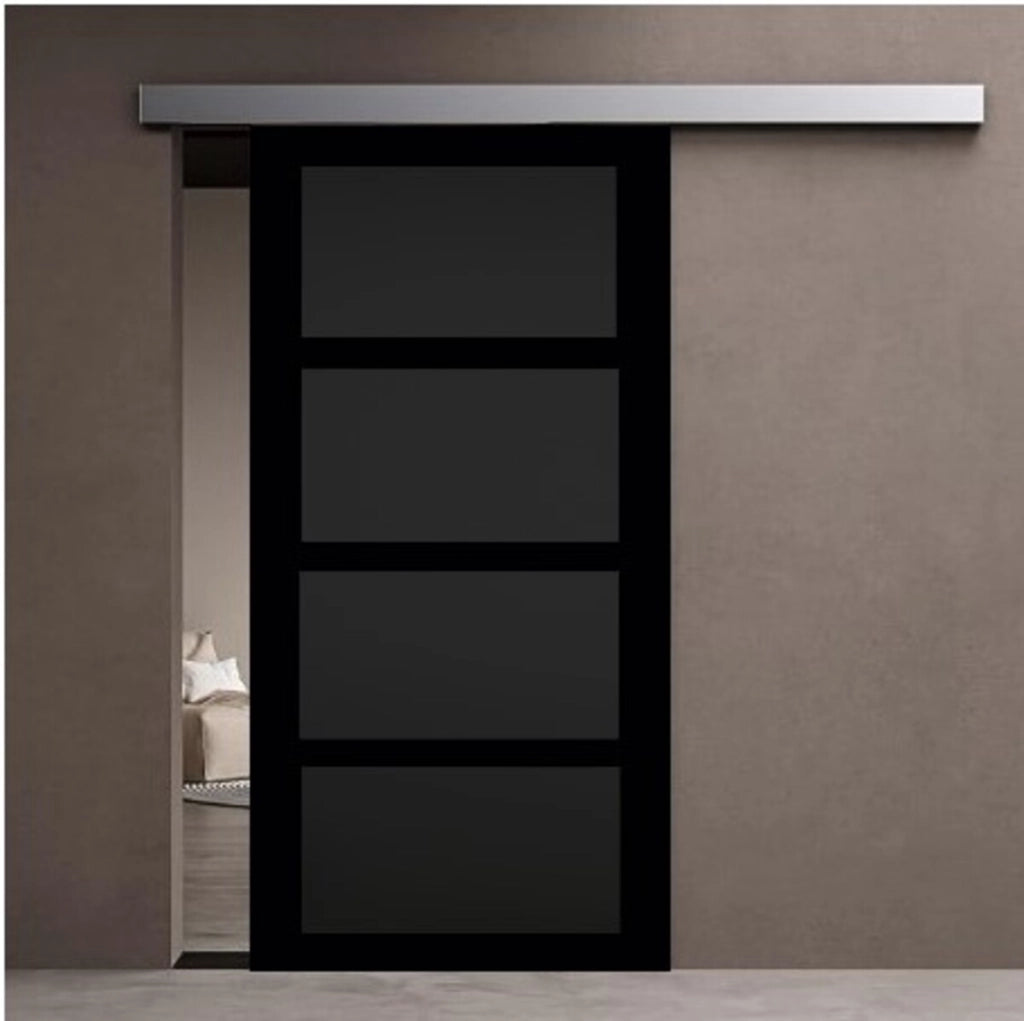 Porta scorrevole Telia nera 4 pannelli H204 x L83 con binario in alluminio