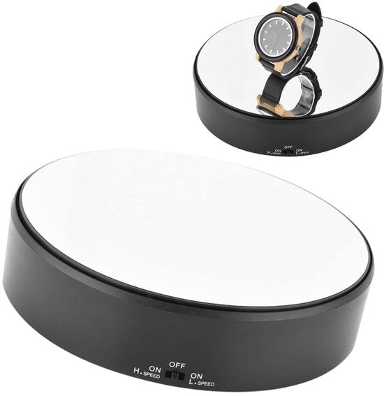Display stand a rotazione 360° - Velocità regolabile - Materiale ABS - Nero - Piattaforma girevole - Adatto per gioielli/orologi